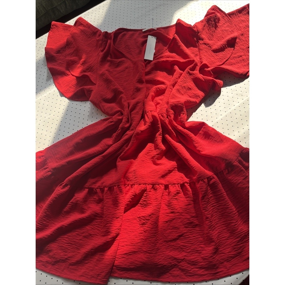 NWT Timing LA Cherry Red Ruffle Sleeve Smocked Midi Dress Womens Plus 1X